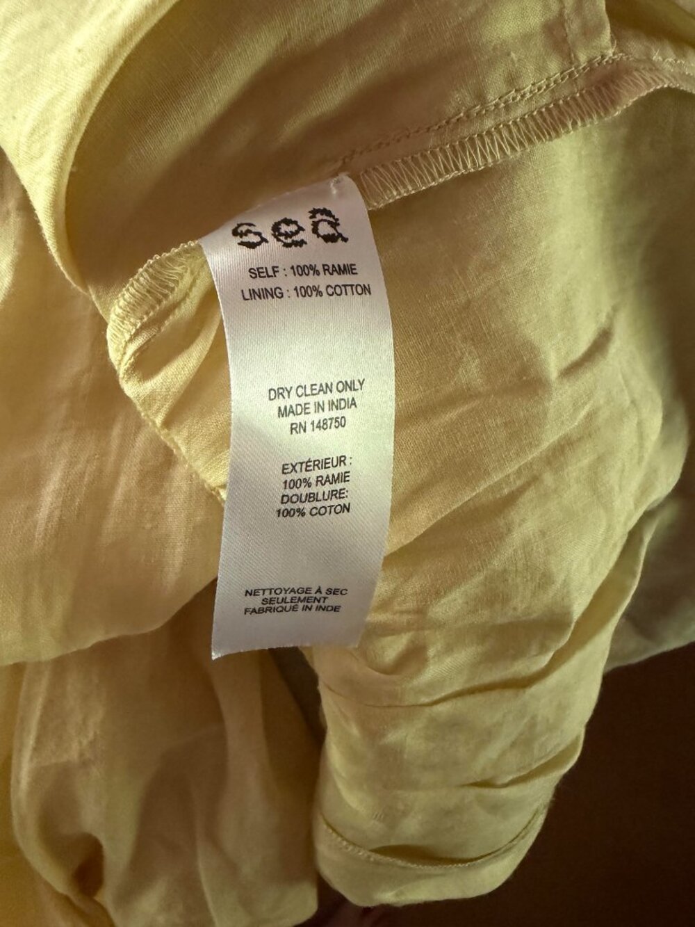 NWT Sea NY Geneva Balloon Sleeve Cream Light Yellow Dress XS - Picture 7 of 7